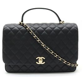 Chanel Lambskin Top Handle Matelasse Coco Mark Handbag Black