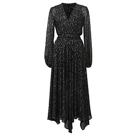 Maje Route Midikleid mit langen metallischen Ärmeln aus schwarzem Polyester Schwarz