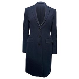 Dolce & Gabbana Knitted Single-Breasted Coat in Navy Blue Wool Blue Navy blue