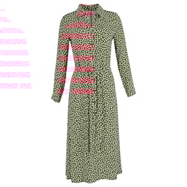 Reformation- Reformation Floral Print Tie Waist Shirt Dress in Red Viscose-Red