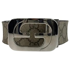 Gucci-Cinto de lona GG Supreme entrelaçado Gucci-Marrom,Bege