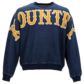 Autre Marque-Kapital Denim-Trimmed Logo-Print Sweatshirt in Blue Cotton-Blue