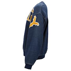 Autre Marque-Kapital Denim-Trimmed Logo-Print Sweatshirt in Blue Cotton-Blue