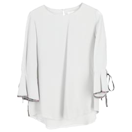 Chloé- Chloé Ribbon Detail Long Bell Sleeve in Grey Silk-Grey