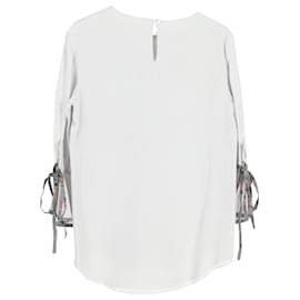 Chloé- Chloé Ribbon Detail Long Bell Sleeve in Grey Silk-Grey