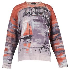 Suéter de lã multicolorido com estampa de vila Shetland em tricô Prada AW17 Multicor