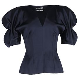 Blusa de cetim azul marinho com mangas bufantes e decote em V da Jacquemus Azul Azul marinho