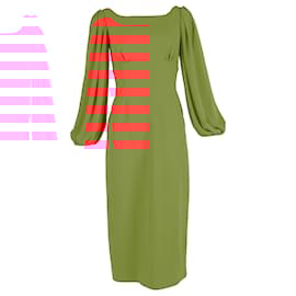 Autre Marque- Emilia Wickstead Midi Bishop Sleeve Dress in Red Polyester-Red