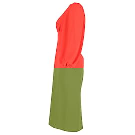 Autre Marque- Emilia Wickstead Midi Bishop Sleeve Dress in Red Polyester-Red