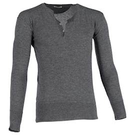 Bottega Veneta- Bottega Veneta Half-Buttoned Sweater in Grey Wool-Grey