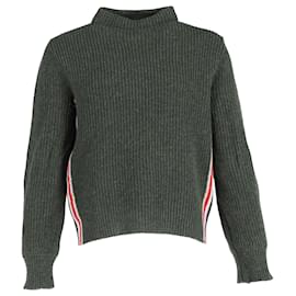 Thom Browne- Thom Browne Ribbed-Knit Mock Neck Sweater in Green Wool-Green
