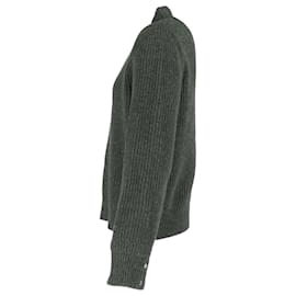 Thom Browne- Thom Browne Ribbed-Knit Mock Neck Sweater in Green Wool-Green