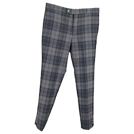Moncler- Moncler Plaid Mid-Waist Slim-Fit Trousers in Grey Wool-Grey