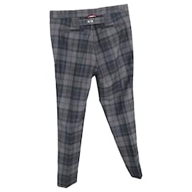 Moncler- Moncler Plaid Mid-Waist Slim-Fit Trousers in Grey Wool-Grey