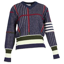 Thom Browne- Thom Browne Plaid V-Neck Sweater in Multicolor Wool-Multiple colors