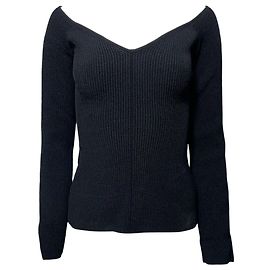 Khaite Luella Off-Shoulder Rippstrickpullover aus schwarzer Viskose Schwarz