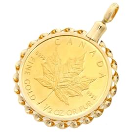 Autre Marque Maple Leaf Gold Coin Pendant K24YG/K18YG Golden
