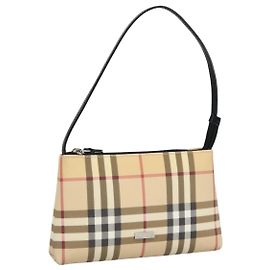 BURBERRY Nova Check Accessory Pouch PVC Beige Silver Auth 99844 Silvery Beige