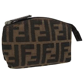 Fendi-FENDI Zucca Canvas Pouch Brown Black Auth fm4109-Brown,Black