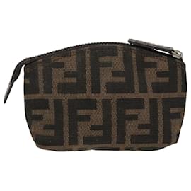 Fendi-FENDI Zucca Canvas Pouch Brown Black Auth fm4109-Brown,Black