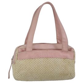 CHANEL Sac à main en toile cuir rose argent CC Auth bs19432 Argenté Rose