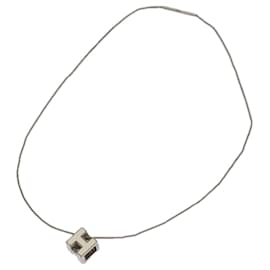 Hermès-HERMES Necklace metal White Silver tone Auth 99474-White,Other