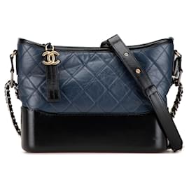 Chanel-Blue Chanel Small Bicolor Aged Calfskin Gabrielle Crossbody-Blue