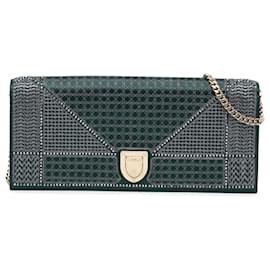 Dior-Green Dior Studded Satin Microcannage Diorama Clutch with Chain Crossbody Bag-Green