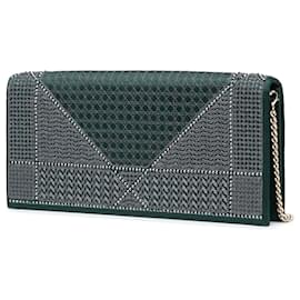Dior-Green Dior Studded Satin Microcannage Diorama Clutch with Chain Crossbody Bag-Green