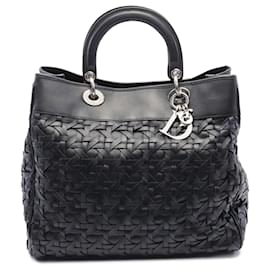 Dior-Black Dior Woven Lambskin Lady Dior Avenue Tote Satchel-Black
