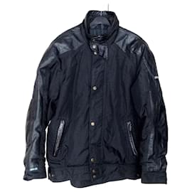 Belstaff-Aquatex Leather Trim Nylon Motorcycle Biker Zipped Jacket , size L-Black