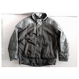 Belstaff-Aquatex Leather Trim Nylon Motorcycle Biker Zipped Jacket , size L-Black