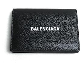 Balenciaga-Estojo de cartão de couro Balenciaga Everyday-Preto