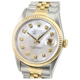Rolex-Rolex White Mop Mens Datejust 2tone Diamond Dial Diamond Bezel 36mm Watch -Other