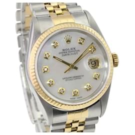 Rolex-Rolex White Mop Mens Datejust 2tone Diamond Dial Diamond Bezel 36mm Watch -Other