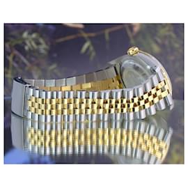 Rolex-Rolex Mens Datejust 2 Tone Blue Diamond Dial 18k Fluted Bezel 36mm Watch 16233 -Other