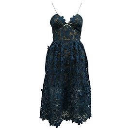 Self portrait Blaue Spitzen-Cocktailkleid Blau