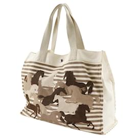 Hermès-Sac tote en toile Chevaux Hermes-Marron