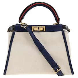 Fendi-Fendi Peekaboo Canvas Calf Handbag 2WAY-White