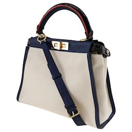 Fendi-Fendi Peekaboo Canvas Calf Handbag 2WAY-White