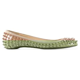 Christian Louboutin-Ballerines Sonietta en cuir verni beige avec spikes Christian Louboutin-Marron,Beige