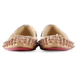 Christian Louboutin-Ballerines Sonietta en cuir verni beige avec spikes Christian Louboutin-Marron,Beige