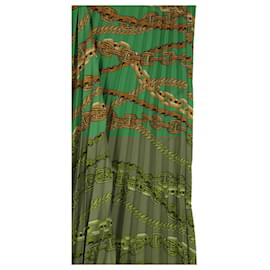Balenciaga-Balenciaga Green/Gold Ployester Chains Printed Pleated Midi Skirt-Green