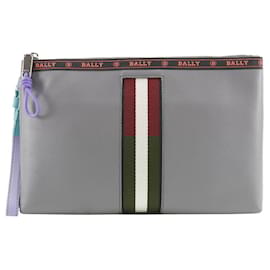 Bally-Bally Leather Heartland Clutch Bag-Grey