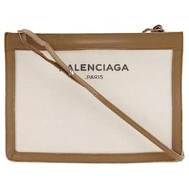 Balenciaga-Balenciaga Navy Canvas Leather Shoulder Bag-Brown