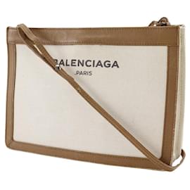 Balenciaga-Balenciaga Navy Canvas Leather Shoulder Bag-Brown
