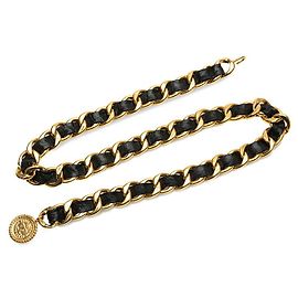 Cinto de corrente Cambon dourado em couro preto da Chanel Preto