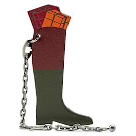 Hermès-Hermes Leather Box Boots Charm Keychain-Brown