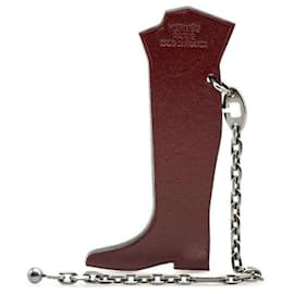 Hermès-Hermes Leather Box Boots Charm Keychain-Brown
