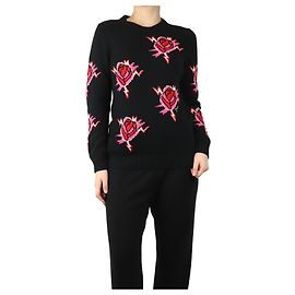 Prada Pullover mit schwarzem Rosenmotiv - Größe UK 10 Schwarz